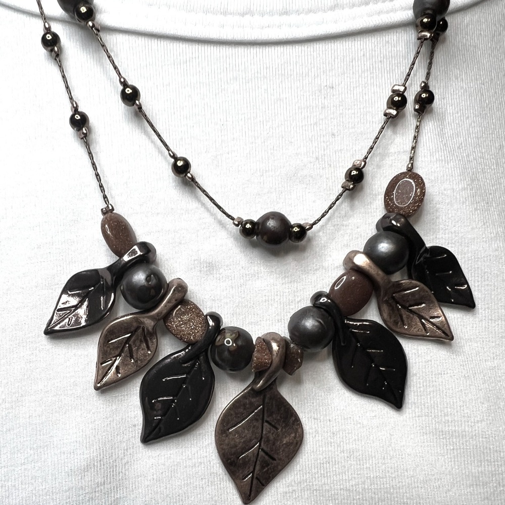Christopher & Banks Copper Brown Beaded Leaf Layered Necklace